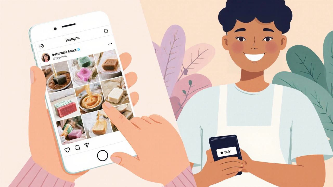 A person buying handmade soap online after watching an authentic Instagram Reel.