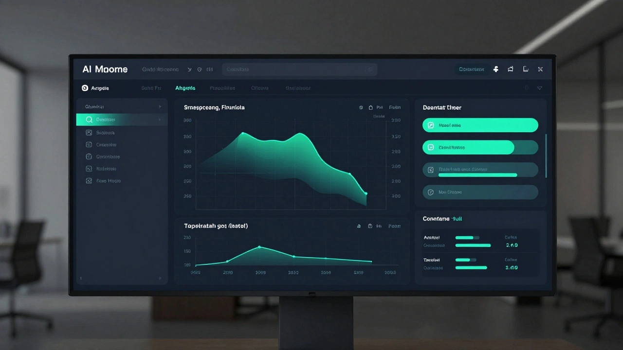Digital dashboard showing AI-powered customer behavior analytics in a modern office.