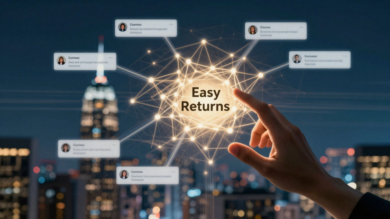 Neural network visualizing customer feedback transforming into marketing insight.