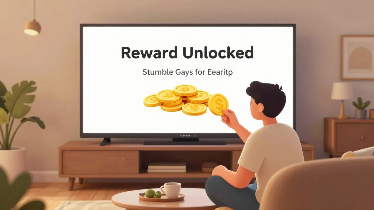 A player happily selecting an ad reward in a mobile game, feeling in control with no interruptions or pressure.