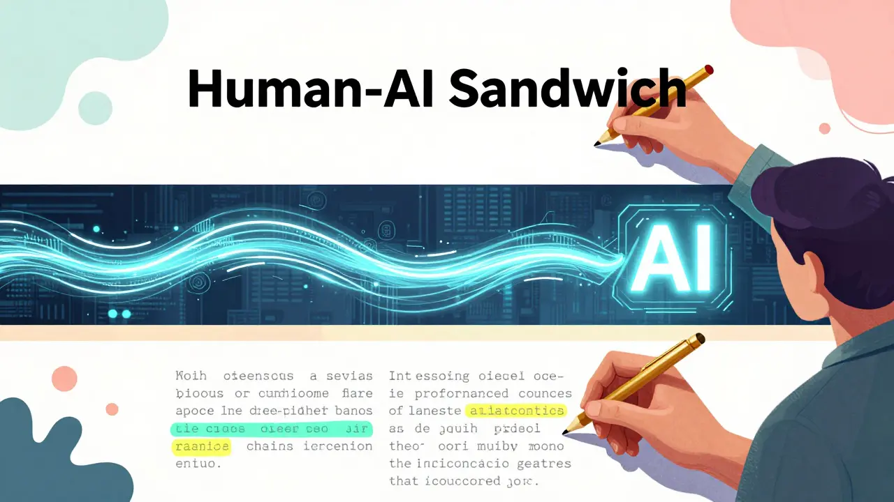 Conceptual illustration of the Human-AI Sandwich workflow for content creation.