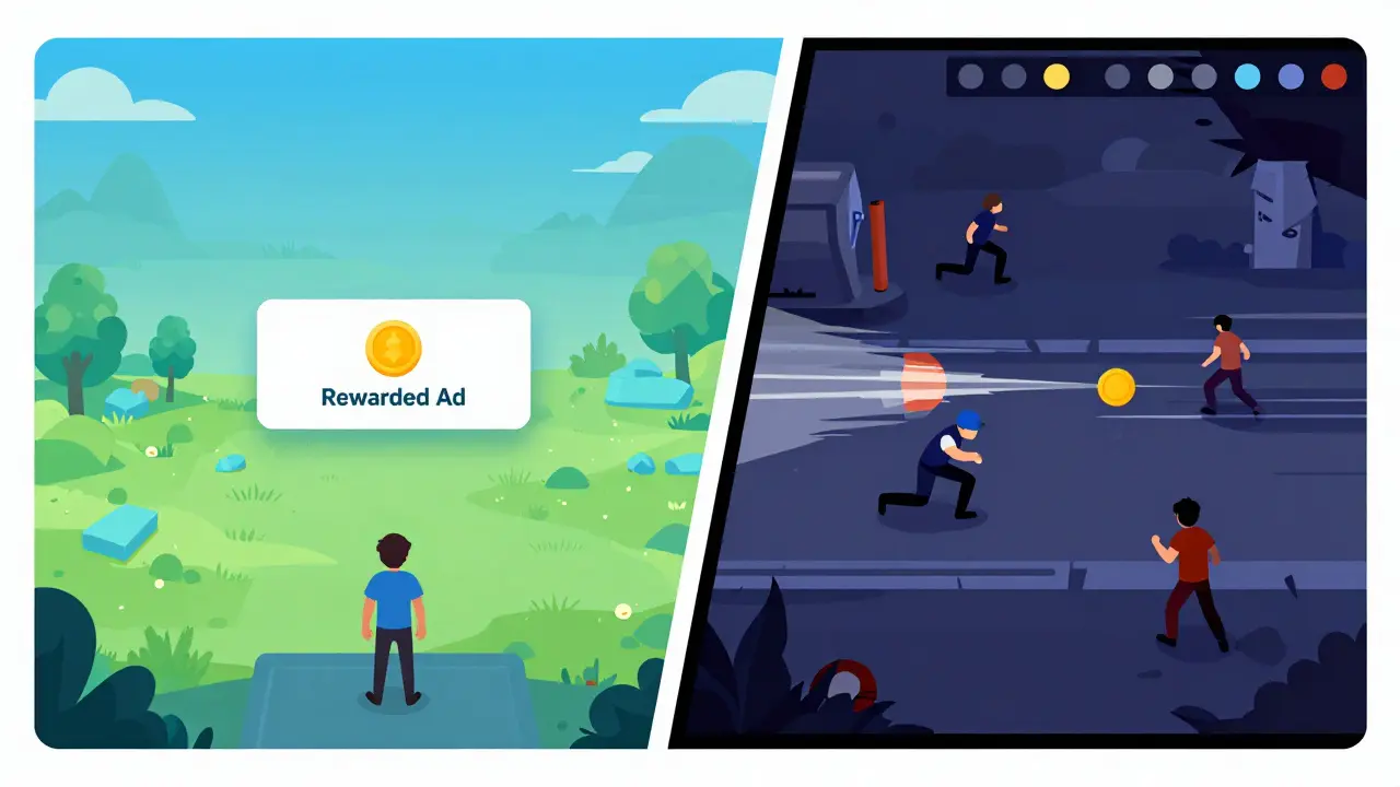Contrast between rewarded ads and forced interruptions in games