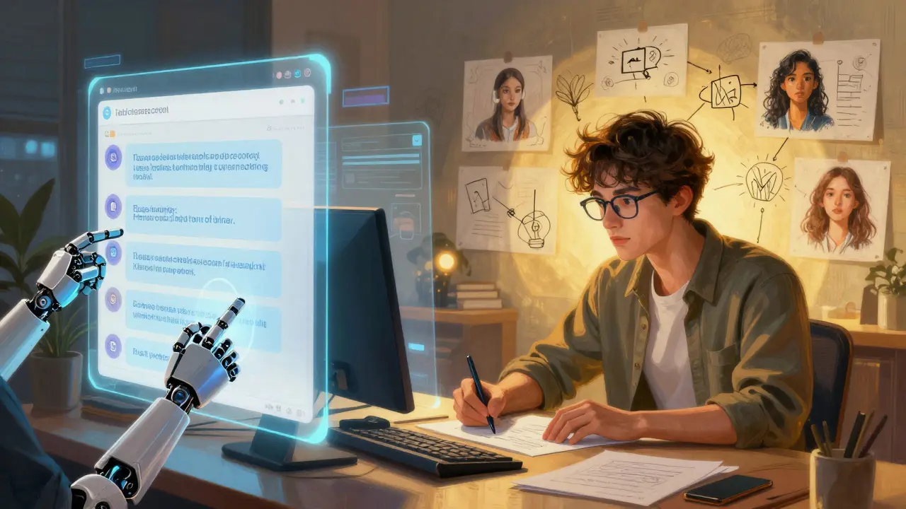 Creator balancing AI automation for tasks with human-led creative work.