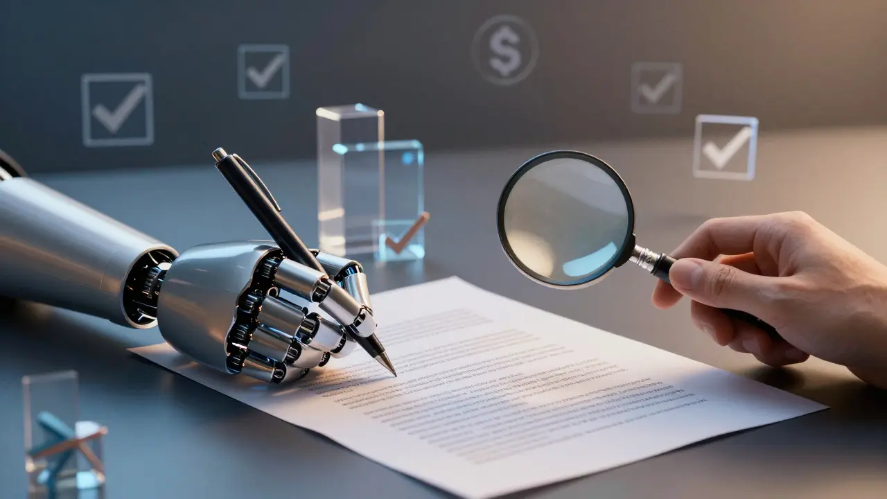Human hand verifying AI-generated content to ensure accuracy and trust.