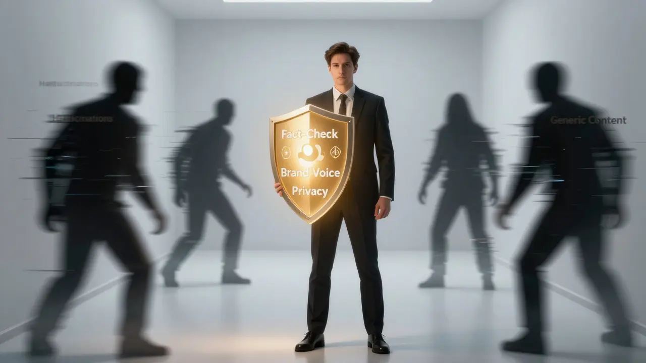 Marketer holding protective shield against digital glitches