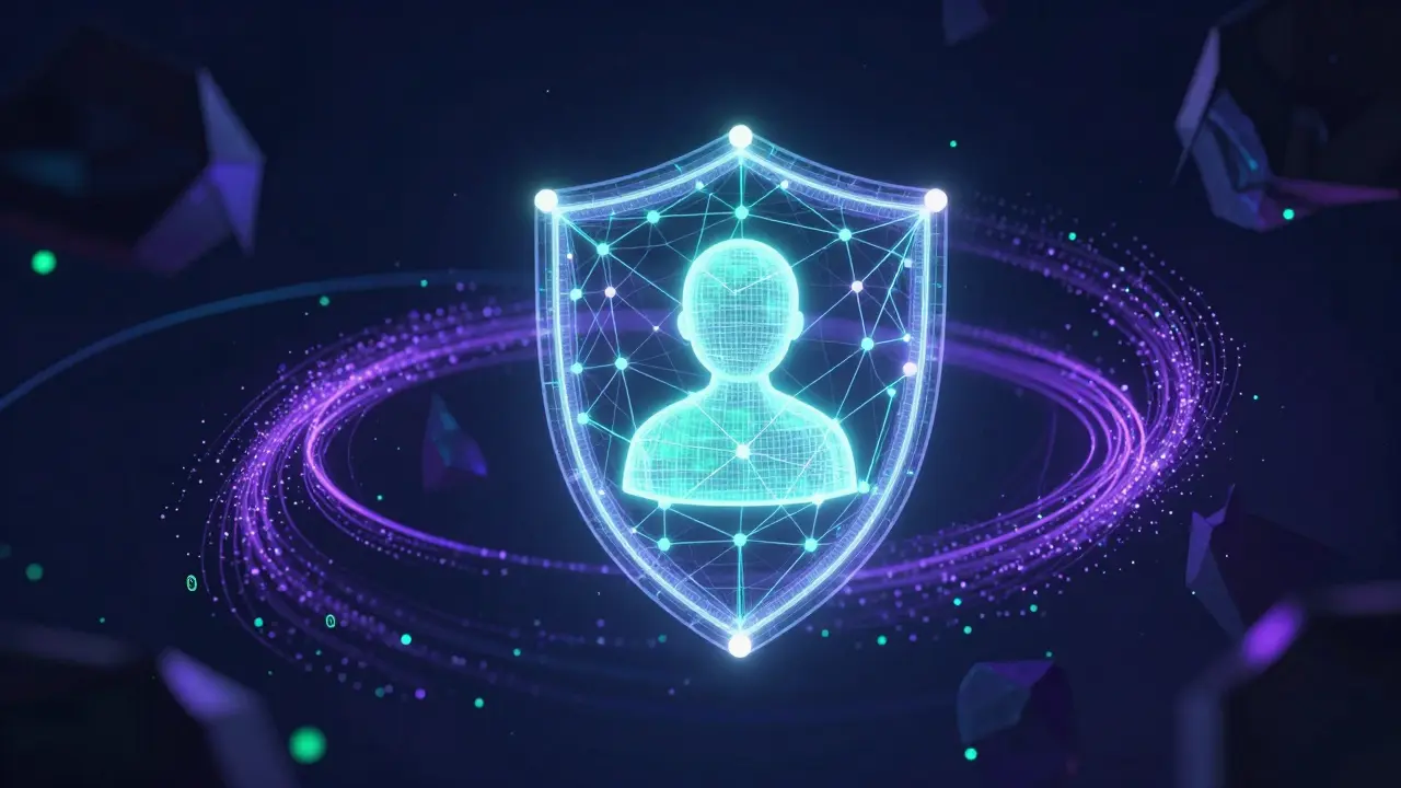Abstract graphic of data security shield protecting user privacy