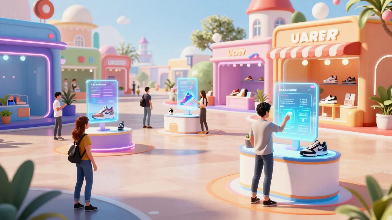 Avatars interacting with holographic brands in metaverse