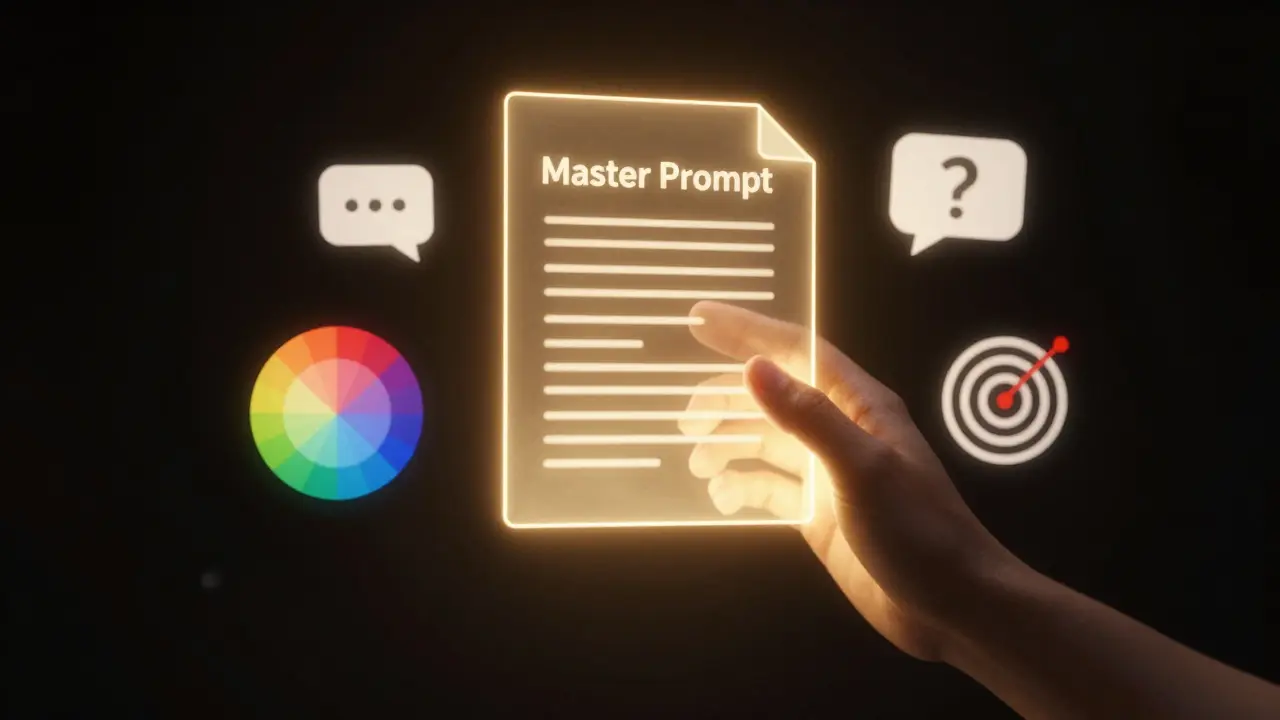 Hand touching glowing holographic prompt with brand identity symbols