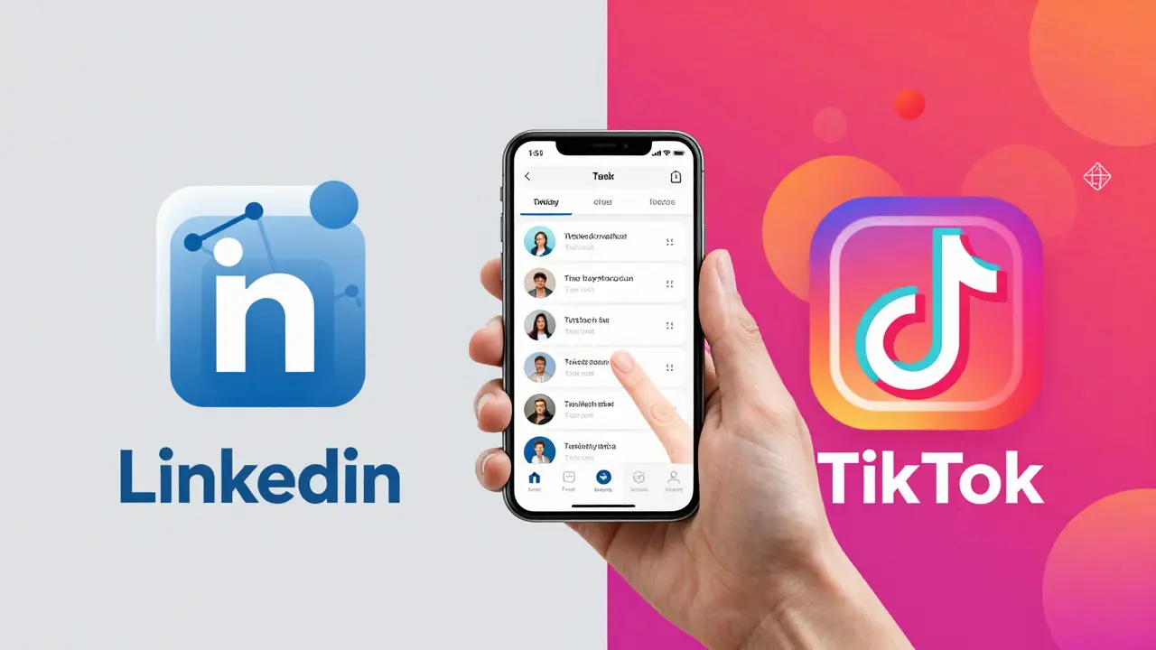 Split screen showing different social media platform styles and strategies