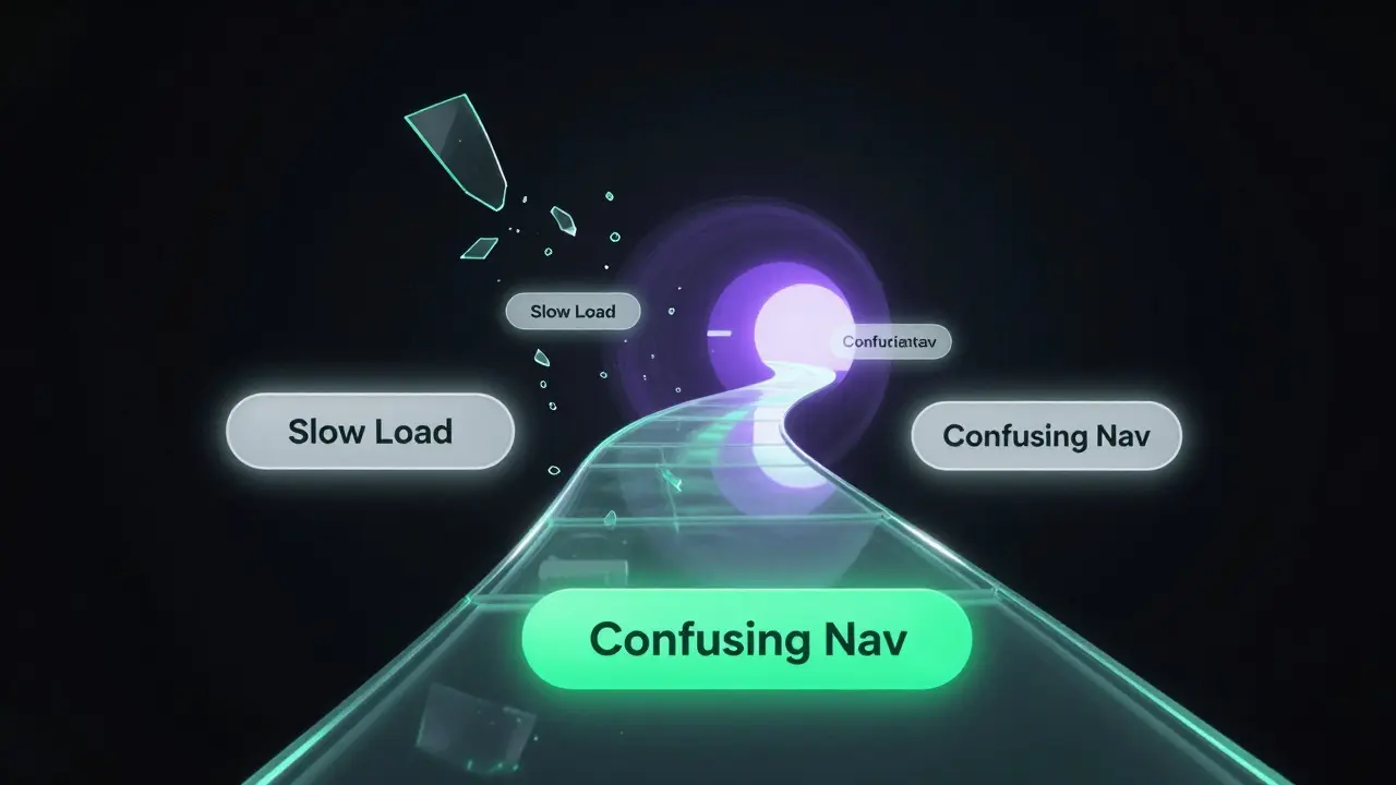 Abstract neon pathway symbolizing a frictionless online shopping experience.
